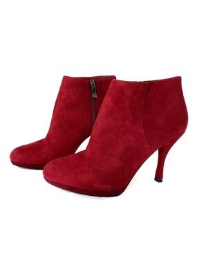 Via Spiga Linden Wine Red Suede Leather High Heel Short Ankle Booties Size 5.5